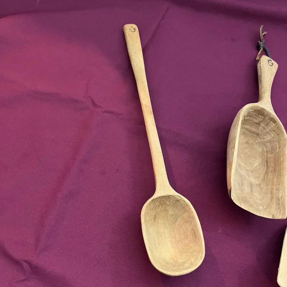 Set Of 3 Vtg Wooden Handmade Scoop Rustic Farmhouse Nuts Oats Kitchen Wall Decor